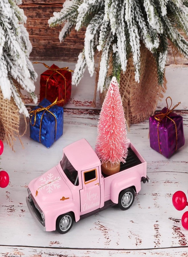 Atiloy شاحنة أتيلوي الوردية مع شجرة عيد الميلاد الوردية الصغيرة ورقاقات الثلج، شاحنة معدنية، ديكور منزلي عتيق متعدد الطبقات لطاولات عيد الميلاد، ديكور للمطبخ، رف الموقد، رف الكتب، ركن القهوة، شاحنات صغيرة مصبوبة - Image 3